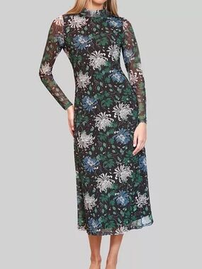 DYLAN RYAN mesh long sleeve midi dress